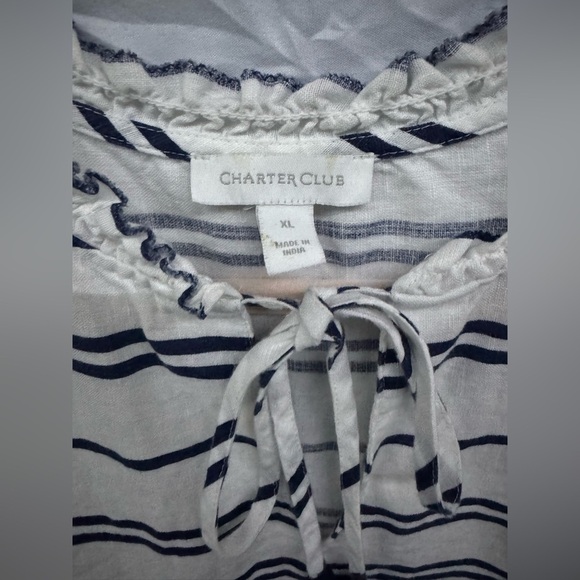Charter Club Linen Striped Sleeveless Tunic Top with Tassels sz XL - Picture 6 of 9